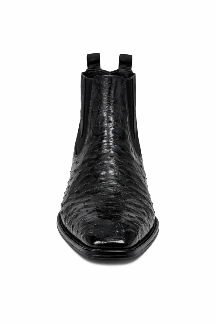 Men's Short Boots Men's Black Full Quill Ostrich Dressy Boot Ankle Dress Style For Man