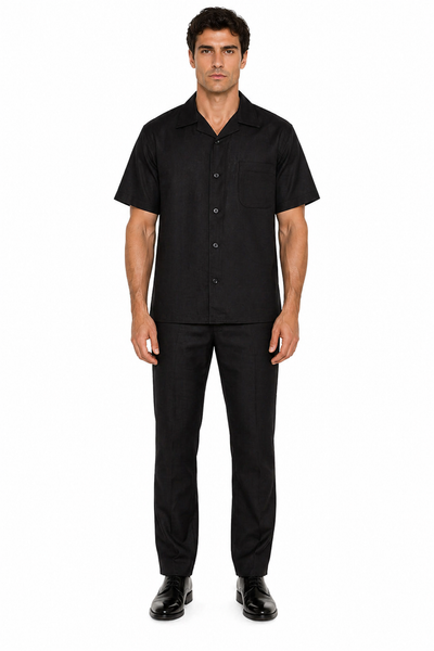 Linen Men's Black Walking Suit by Milano Moda