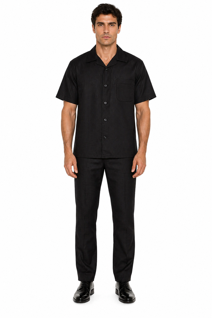 Linen Men's Black Walking Suit by Milano Moda