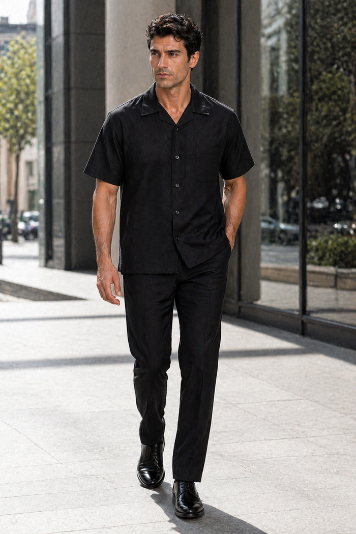 Linen Men's Black Walking Suit by Milano Moda
