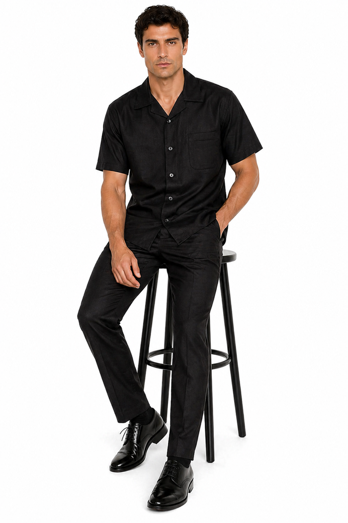 Linen Men's Black Walking Suit by Milano Moda