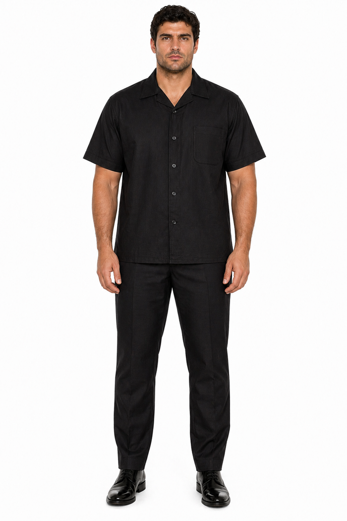 Linen Men's Black Walking Suit by Milano Moda