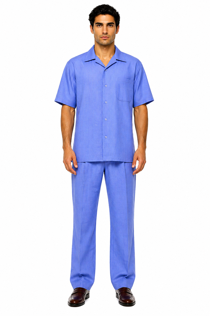 Mens Linen Short Sleeve Leisure Walking Suit