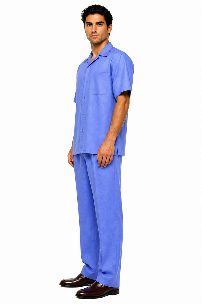 Mens Linen Short Sleeve Leisure Walking Suit