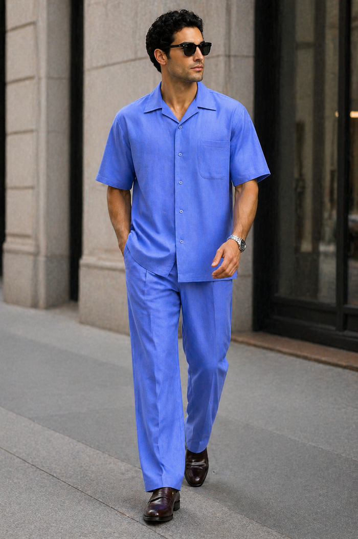 Mens Linen Short Sleeve Leisure Walking Suit