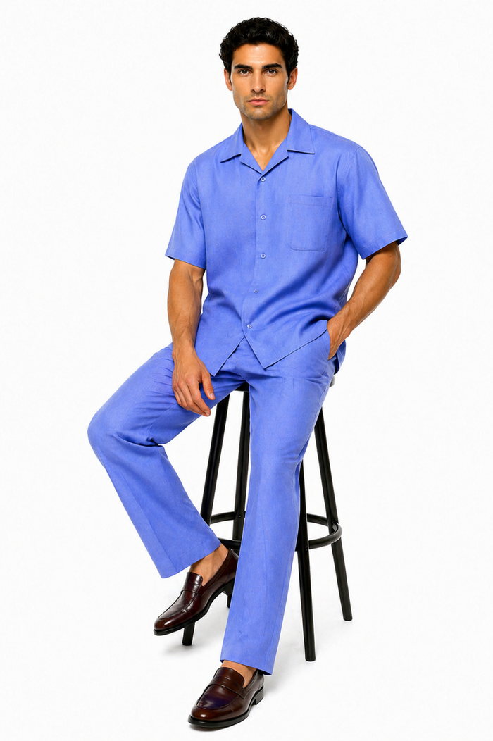 Mens Linen Short Sleeve Leisure Walking Suit