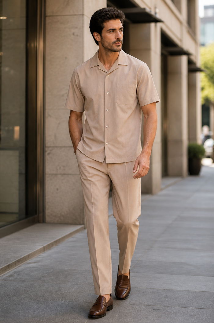 Linen Short Sleeve Walking Suit for Men