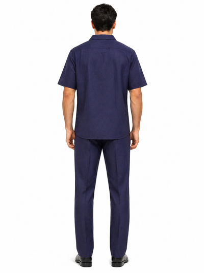 Men's Linen Short Sleeve Walking Suit - Navy