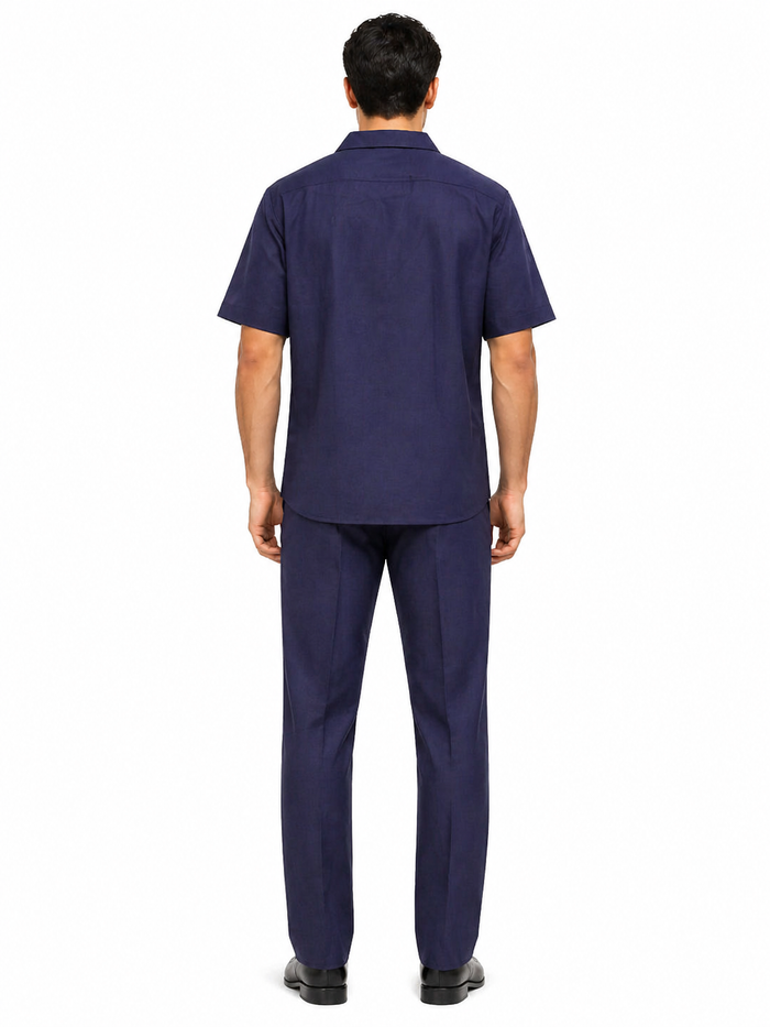 Men's Linen Short Sleeve Walking Suit - Navy