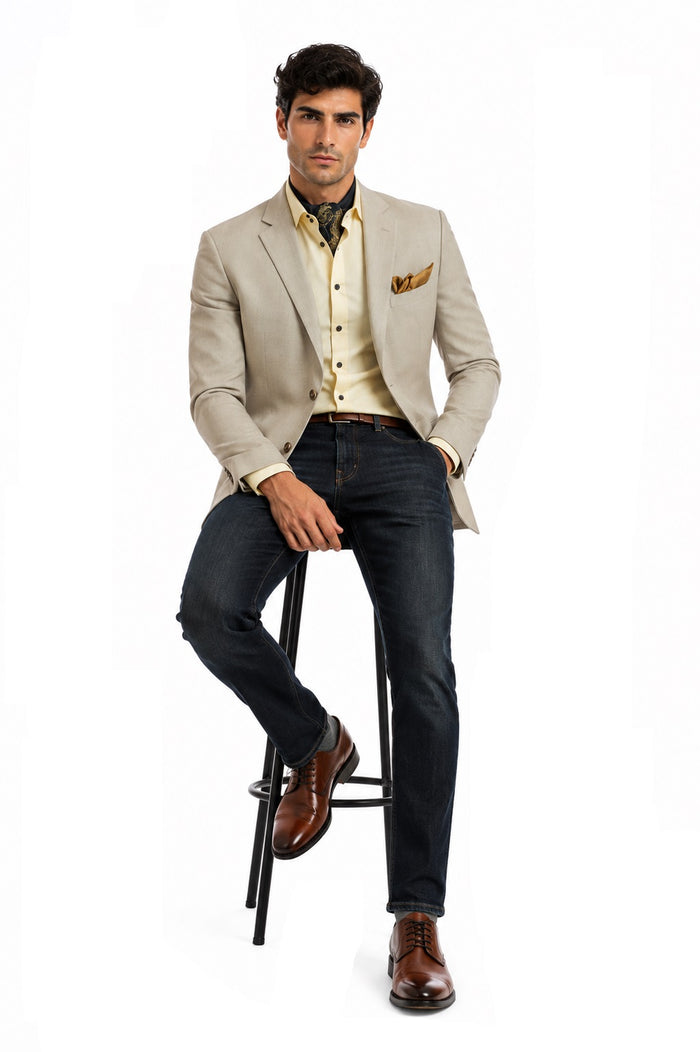 Men's Single-Breasted Blazer - Natural