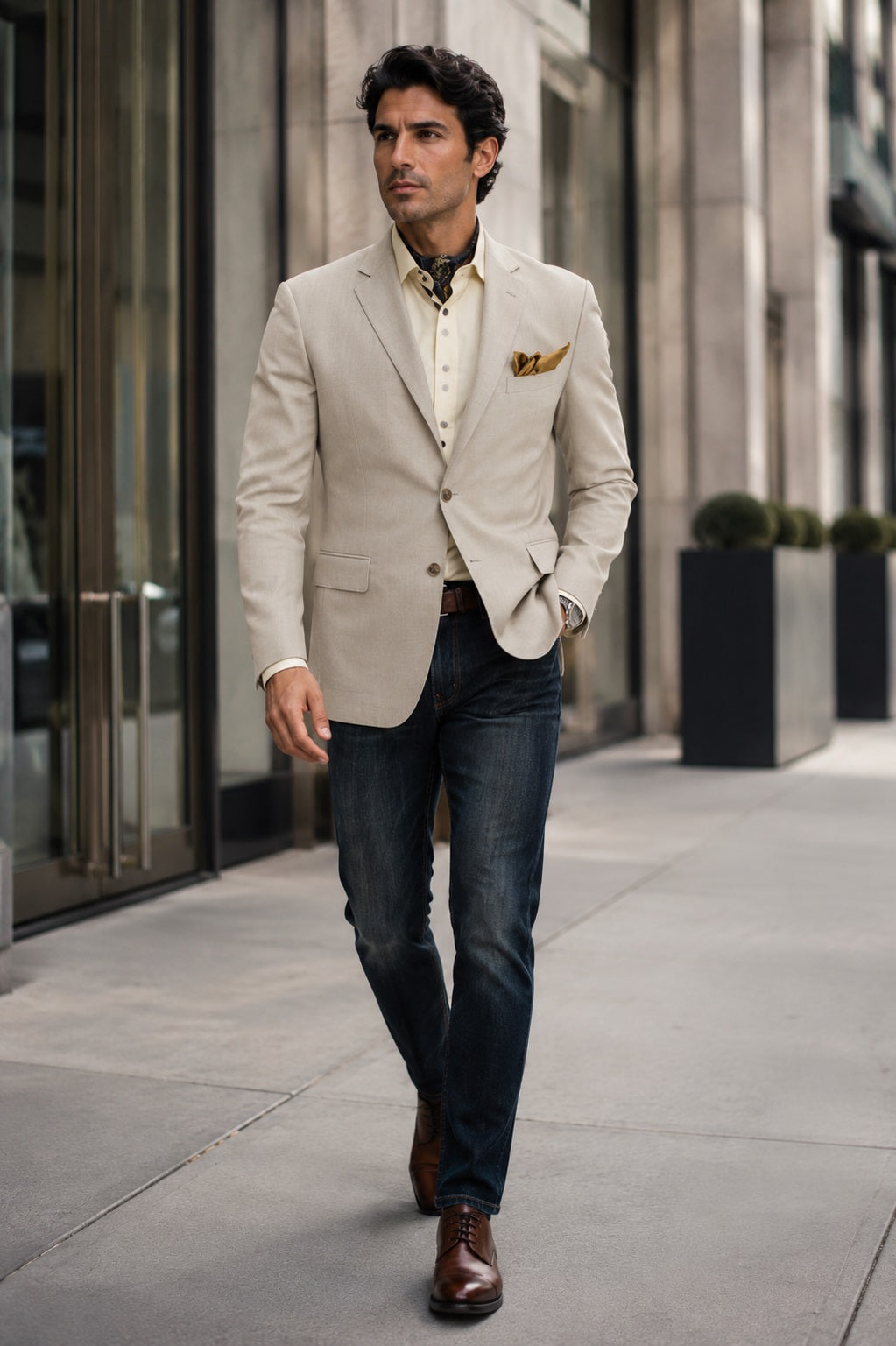 Men's Single-Breasted Blazer - Natural
