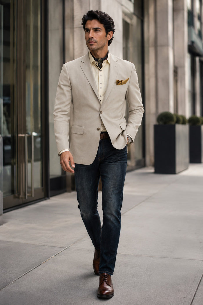 Men's Single-Breasted Blazer - Natural