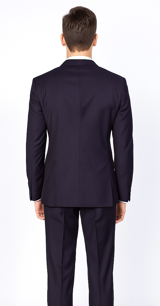 Men’s Slim Fit 100% Wool Suit by Rossiman Rossi | Peak Lapel Jacket & Plum Tapered Pants – Italian Tailored Luxury 3-Piece Suit