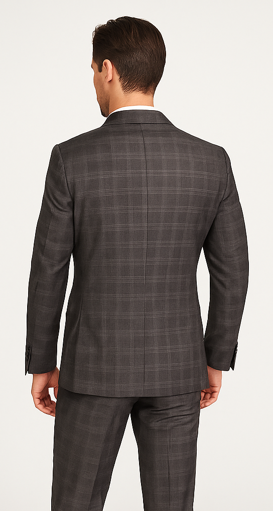 Men’s Slim Fit Charcoal Plaid Suit by Rossiman Rossi | 1-Button Jacket & Tapered Pants – Italian Tailored 3-Piece Luxury Suit