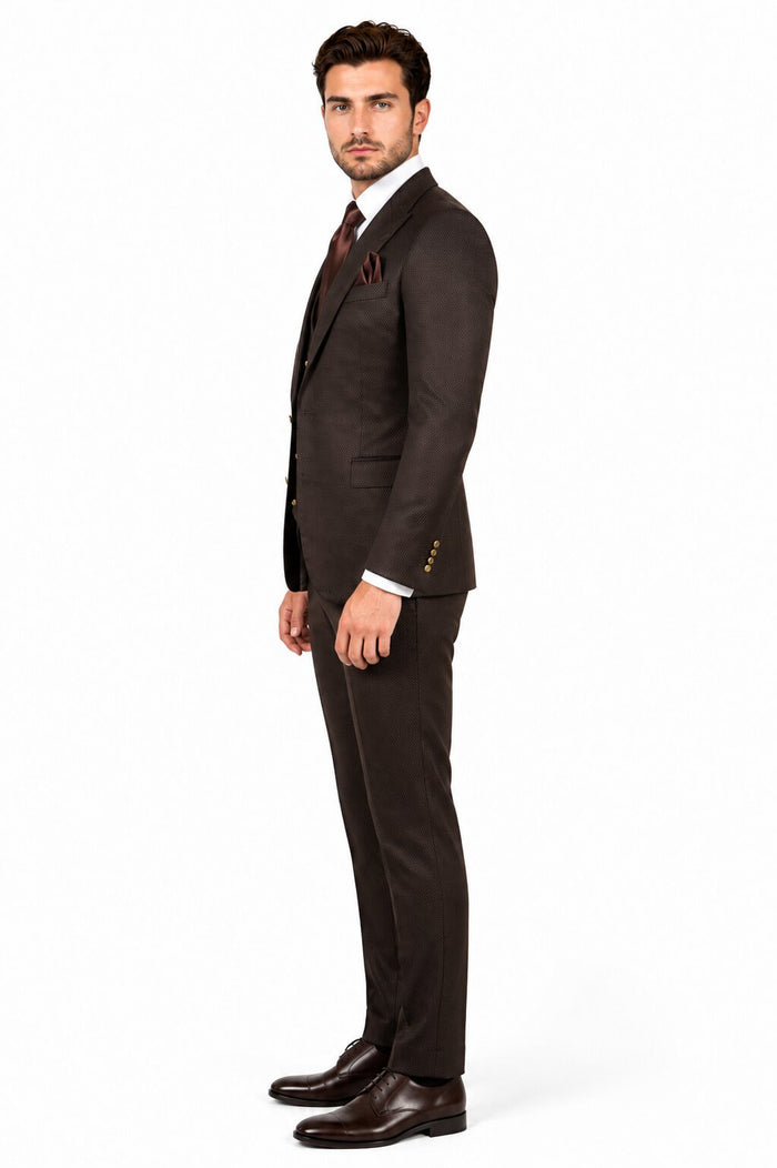 Rossi Man Slim Fit Brown 3 Piece Suit