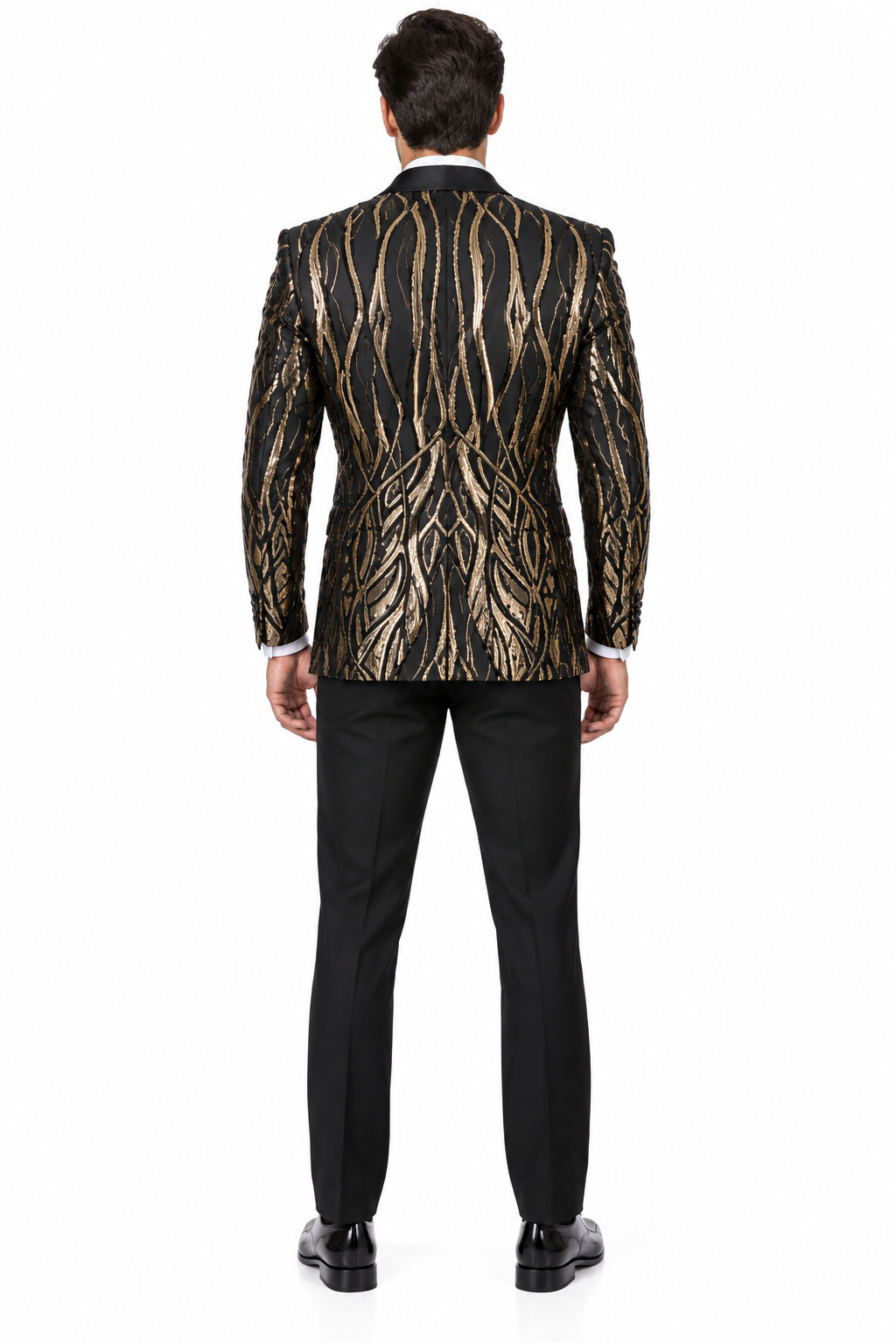 Black & Gold Sequin Shawl Lapel Tuxedo Jacket