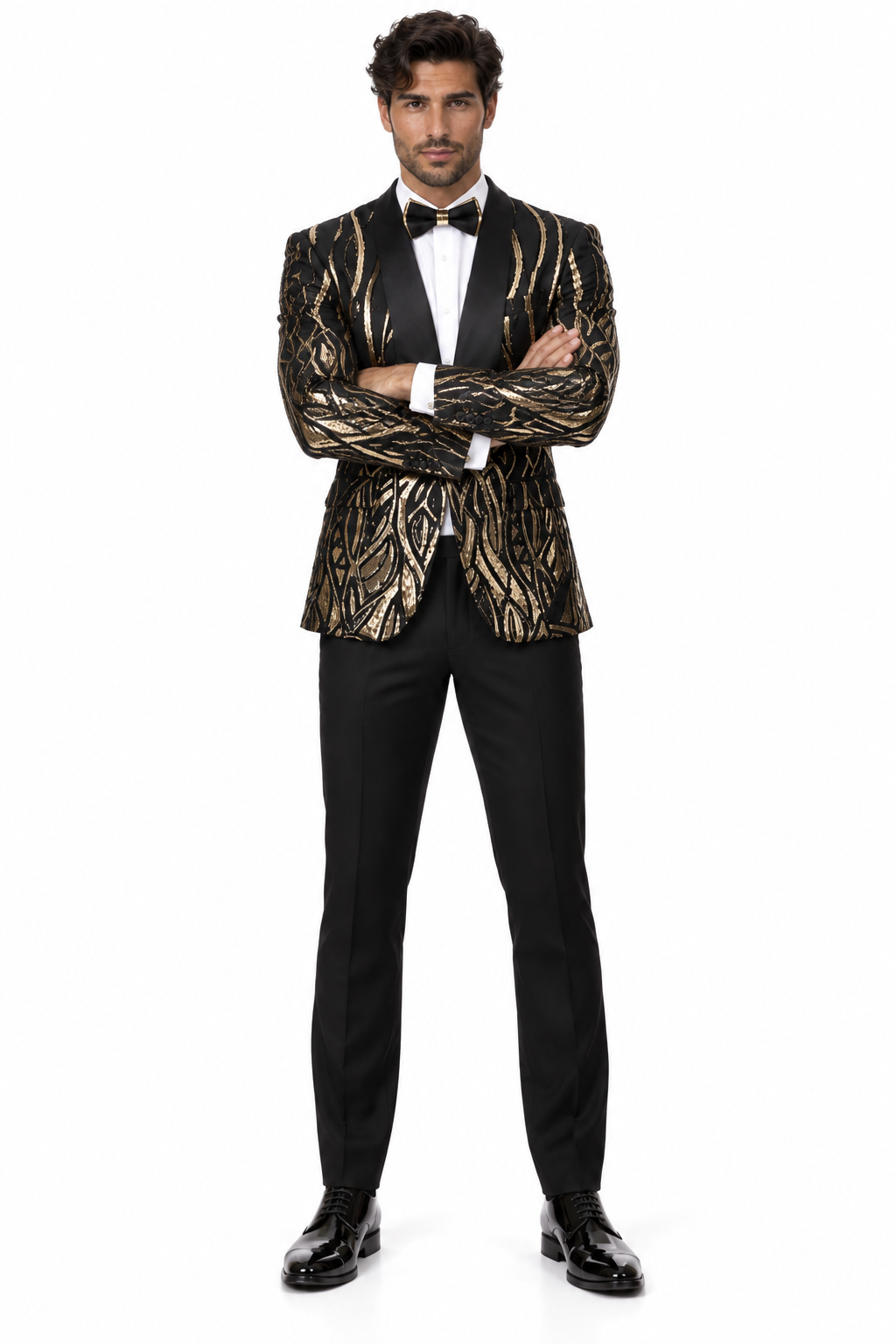 Black & Gold Sequin Shawl Lapel Tuxedo Jacket