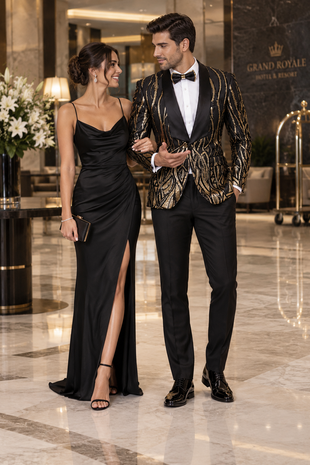 Black & Gold Sequin Shawl Lapel Tuxedo Jacket