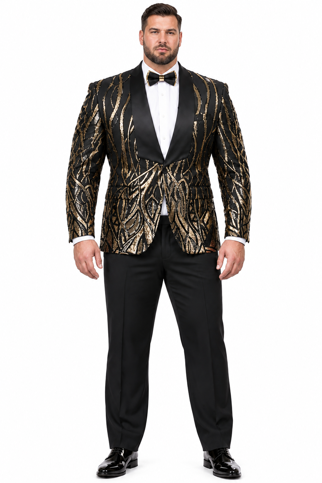 Black & Gold Sequin Shawl Lapel Tuxedo Jacket