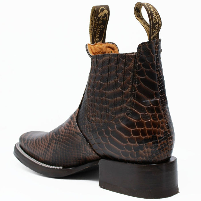 Men's Square Toe Ankle Boots Python Print Brown
