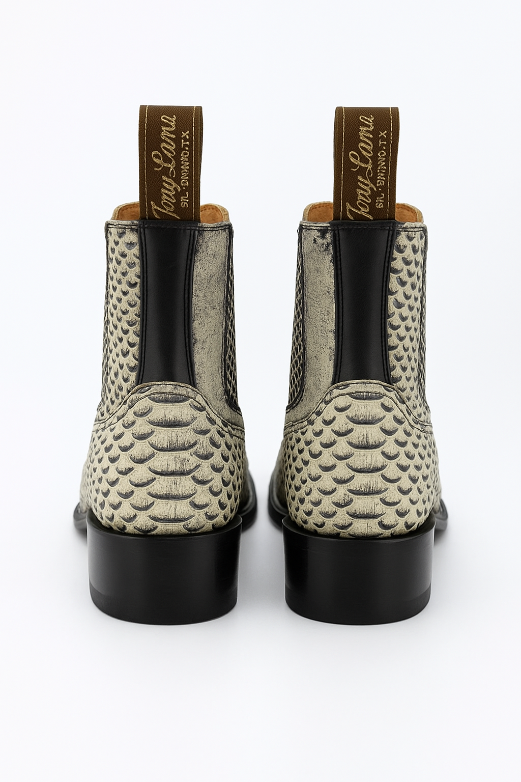 Men's Square Toe Ankle Boots Python Print Natural