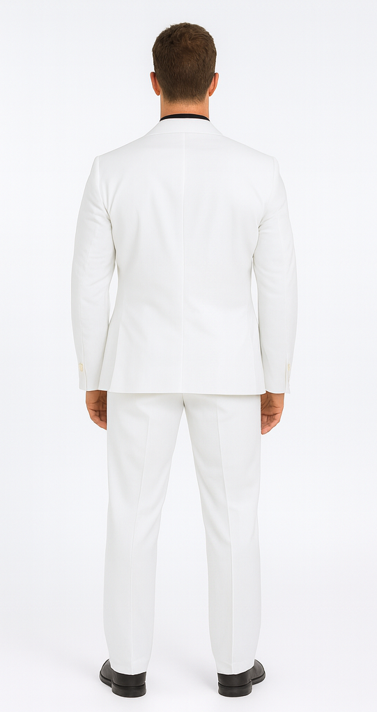 white dress suit men's 2-Button Suits For Men + Black Shirt White / 46 Short Jacket+40 Waist Adjust 36to42)(Height: 5â€ 4â€ to5â€ 7â€ )(Neck 17-18.5:XL A-Line Off-The-Shoulder Sleeveless Tea-Length Collection: REdraft JANUARY 25 a peaked lapel design Size:L (40/42)