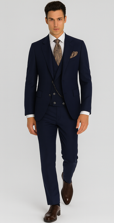 Mens Suits With Double Breasted Vest 100% - Big Peak Lapel Tom Ford Style!