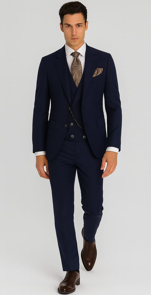 Mens Suits With Double Breasted Vest 100% - Big Peak Lapel Tom Ford Style!