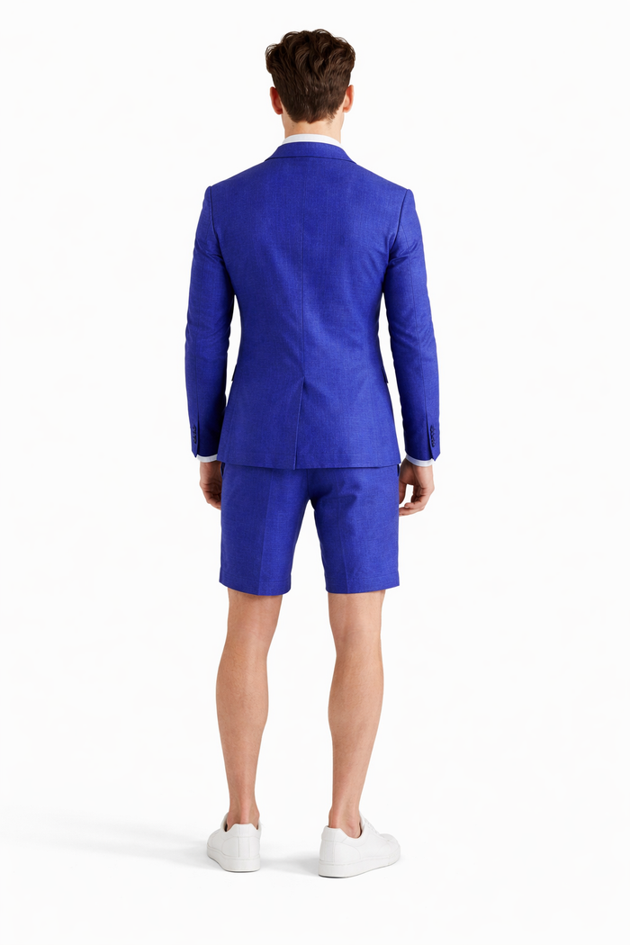 Men's summer business suits with shorts pants set (sport coat Looking) Indigo ~ Bright Blue