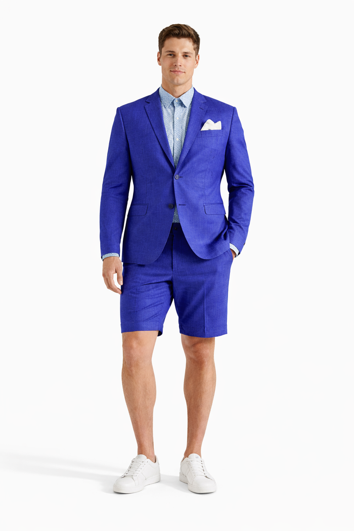 Men's summer business suits with shorts pants set (sport coat Looking) Indigo ~ Bright Blue