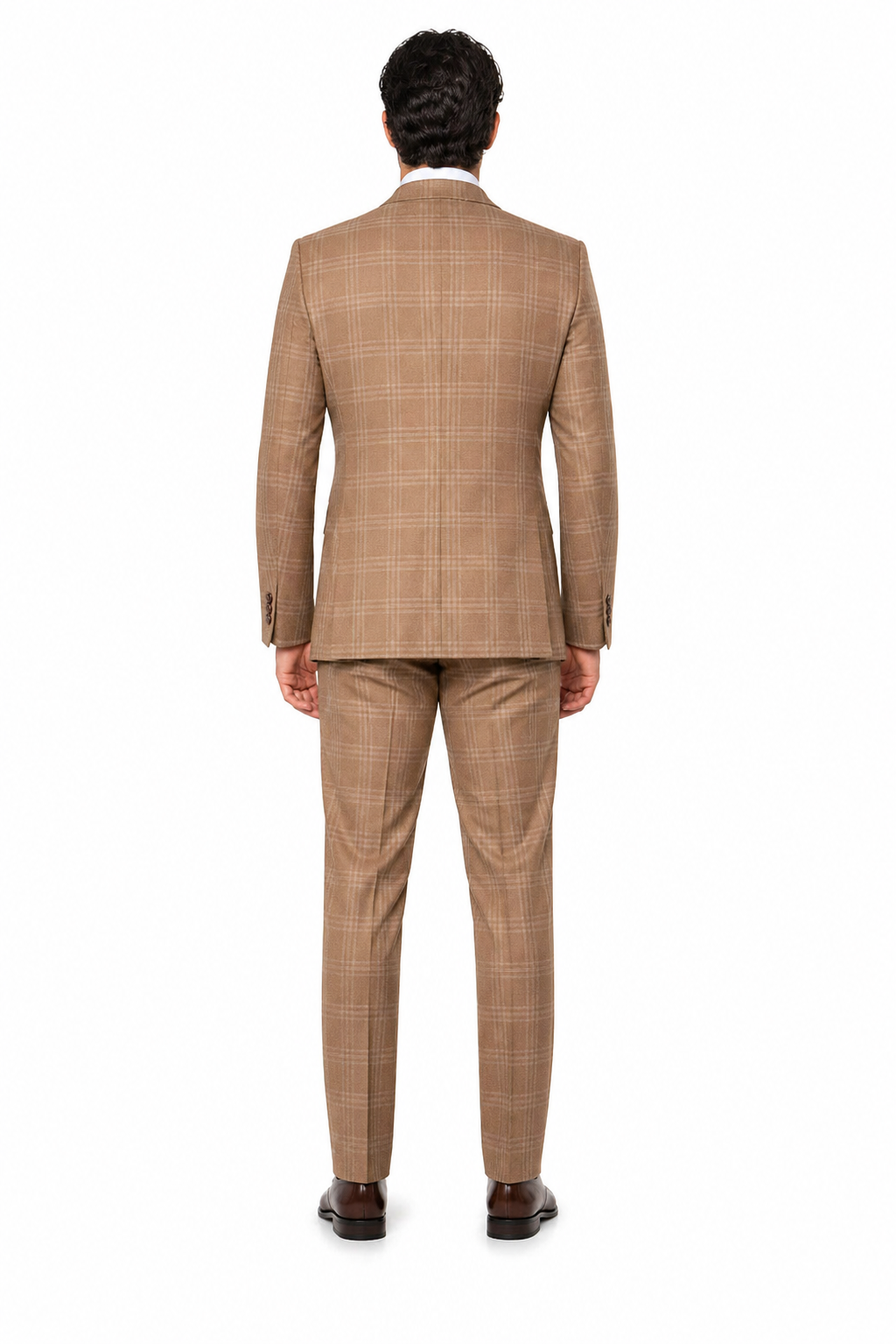 Men's Tan Plaid Double-Breasted Suit by Rossiman
