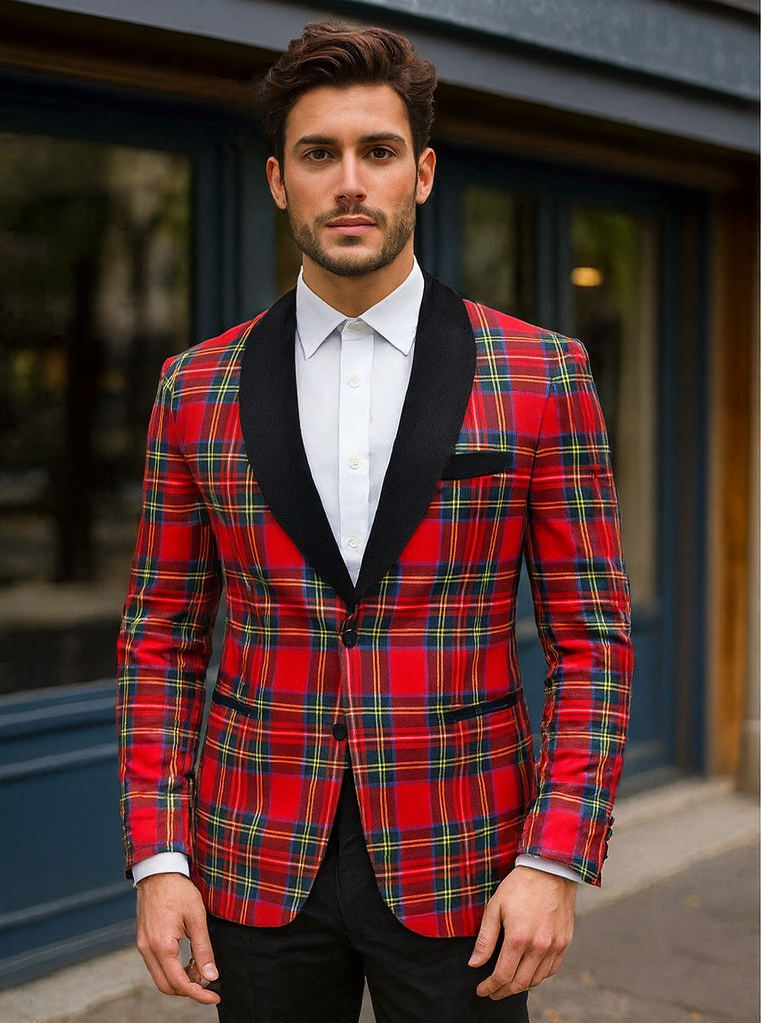 Red Tartan Plaid Holiday Blazer for Men