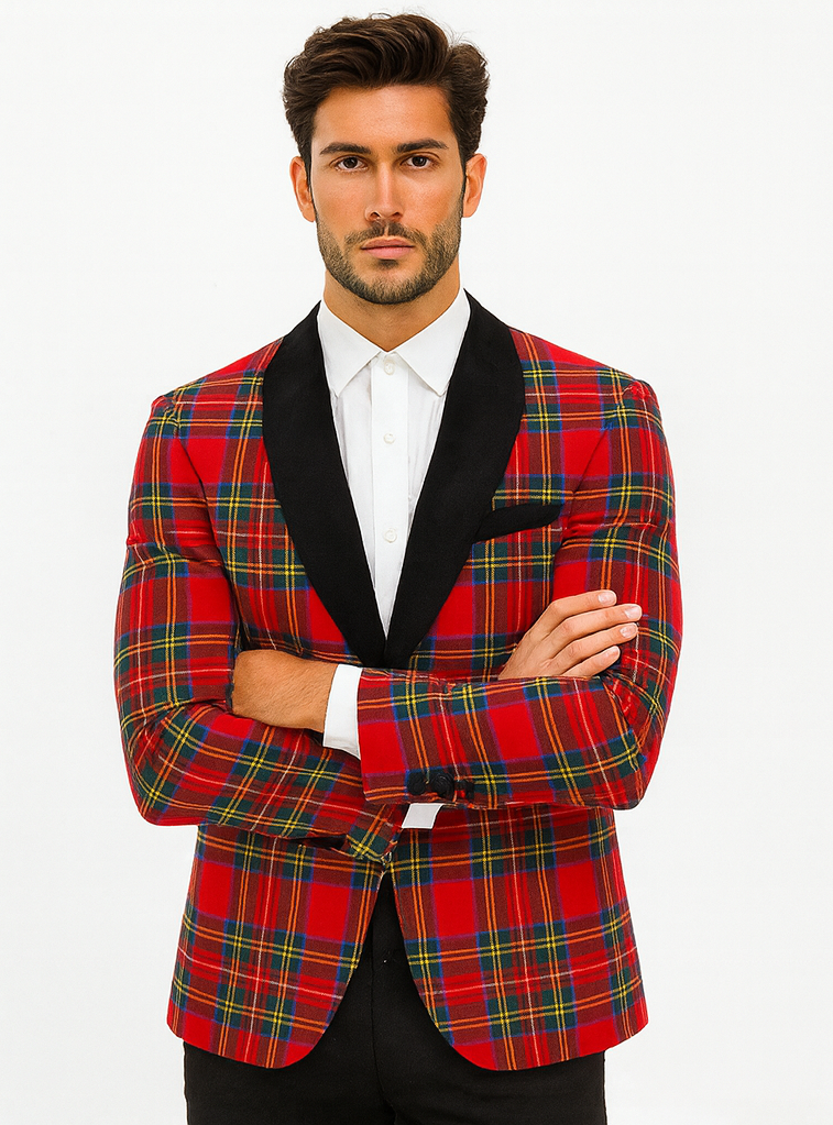 Red Tartan Plaid Holiday Blazer for Men