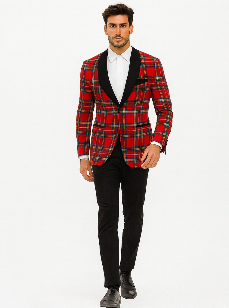 Red Tartan Plaid Holiday Blazer for Men