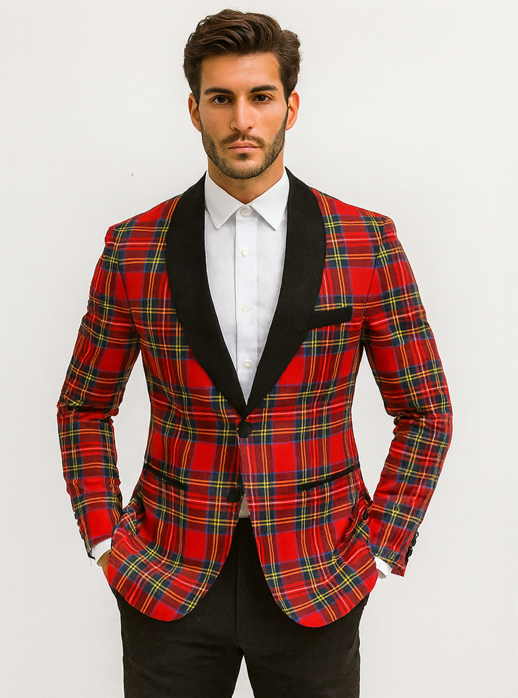 Red Tartan Plaid Holiday Blazer for Men