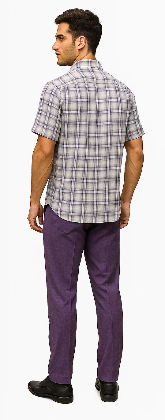 Mens Textured Plaid Walking Suit in lavender/off white by Dreams by Zacchi – 2 Piece Leisure Outfit with matching shirt and pant --$99