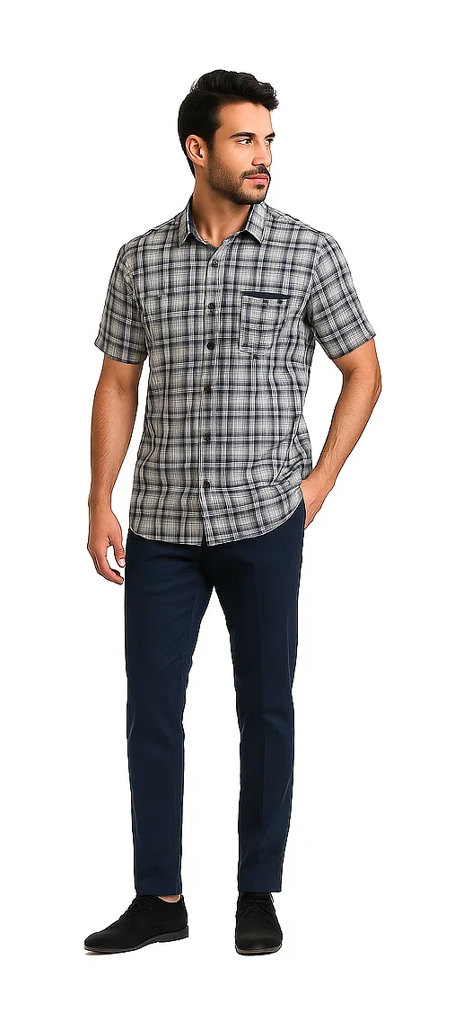 Mens Textured Plaid Walking Suit in navy/white by Dreams by Zacchi – 2 Piece Leisure Outfit with matching shirt and pant --$99