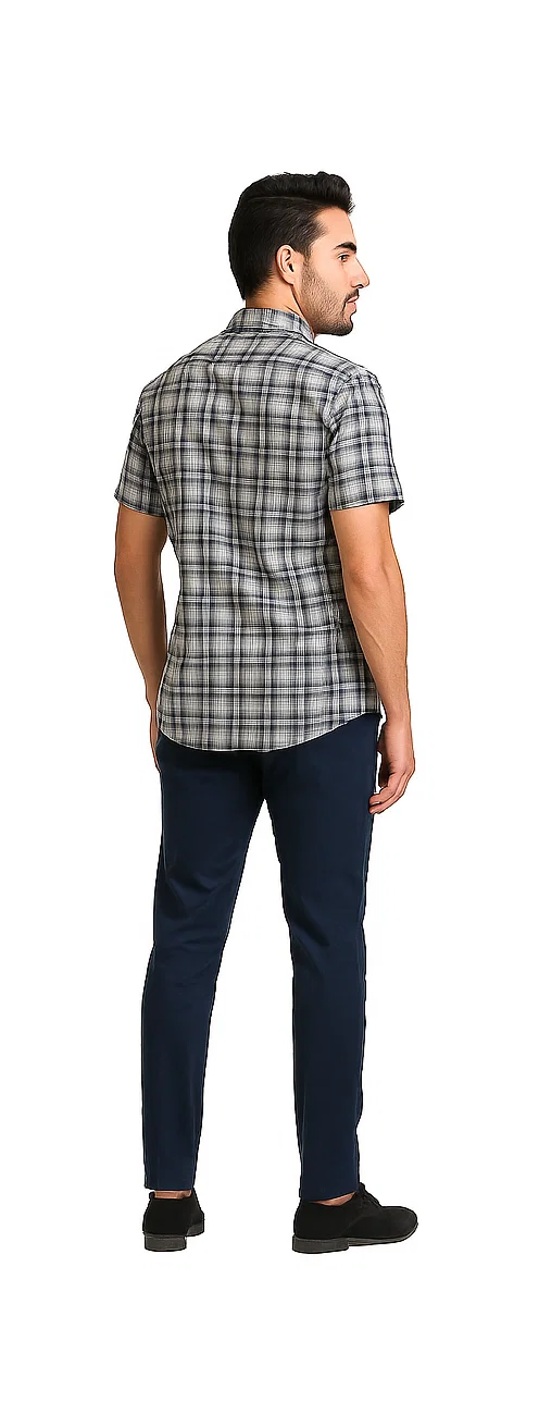 Mens Textured Plaid Walking Suit in navy/white by Dreams by Zacchi – 2 Piece Leisure Outfit with matching shirt and pant --$99