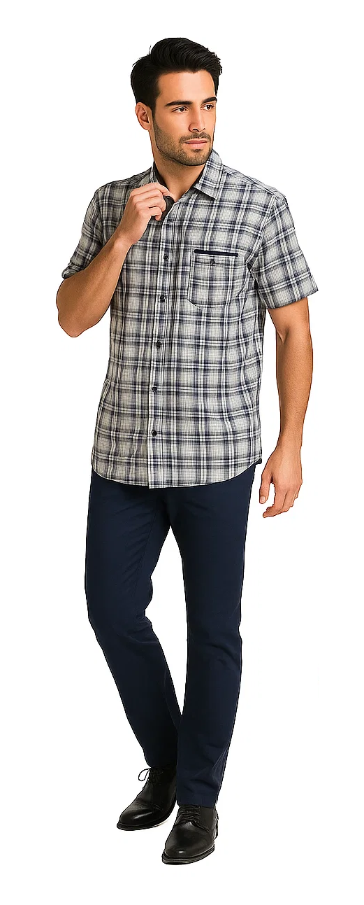 Mens Textured Plaid Walking Suit in navy/white by Dreams by Zacchi – 2 Piece Leisure Outfit with matching shirt and pant --$99