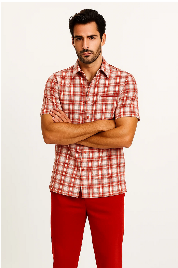 Men's Red/Off White Plaid 2-Piece Walking Suit