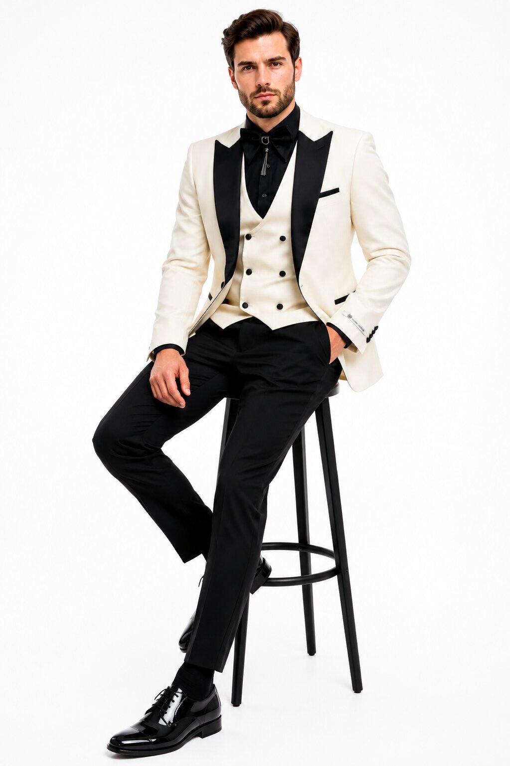 Ivory & Black Double Breasted 3-Piece Suit