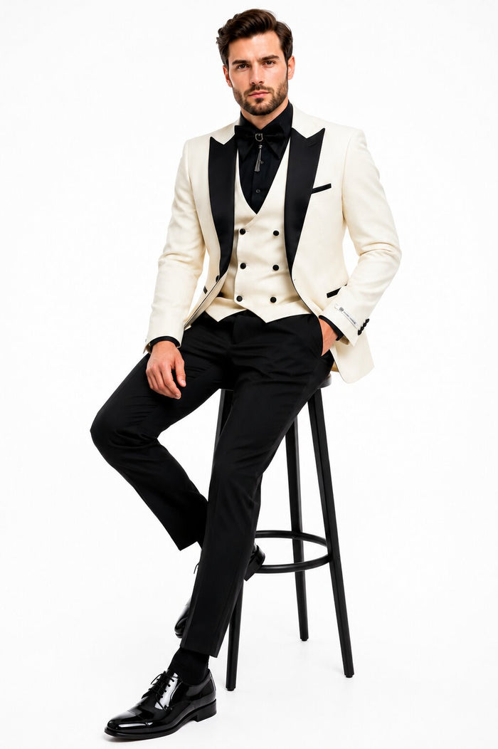 Ivory & Black Double Breasted 3-Piece Suit