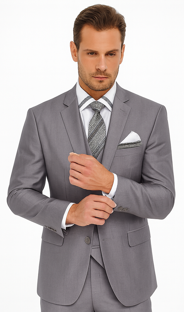 Mens Three Piece Suit - Vested Suit Mens Vested 3 Piece Grey Sharkskin Suit