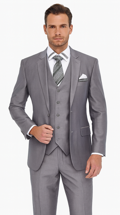Mens Three Piece Suit - Vested Suit Mens Vested 3 Piece Grey Sharkskin Suit