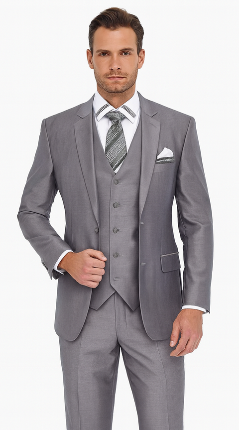 Mens Three Piece Suit - Vested Suit Mens Vested 3 Piece Grey Sharkskin Suit