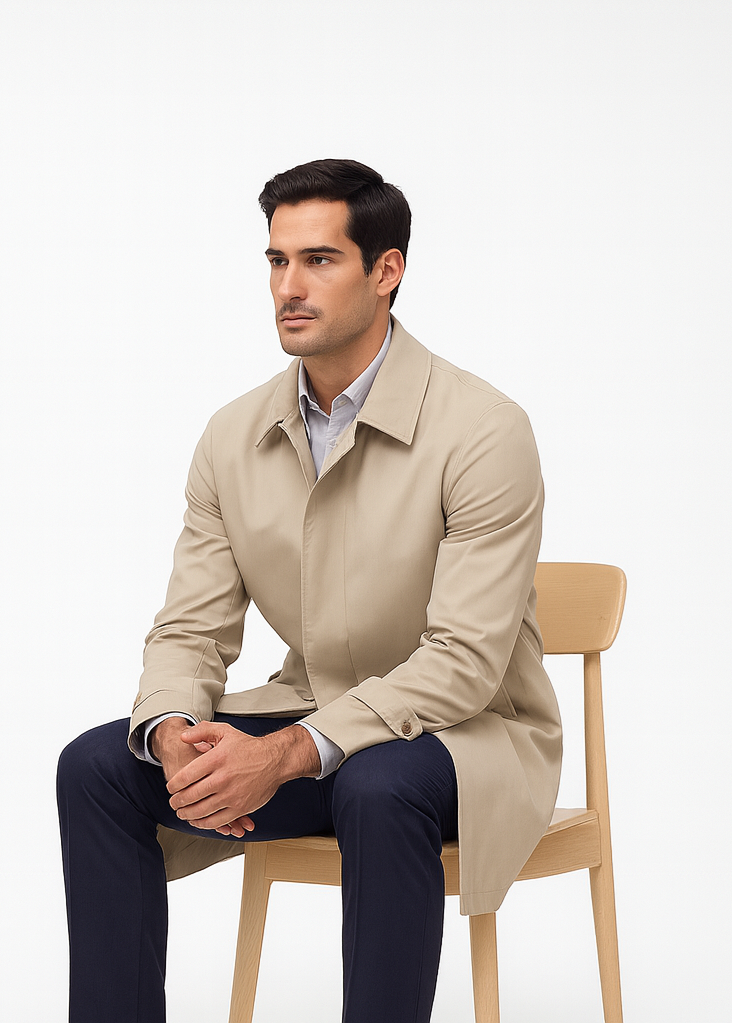 Men's Three Quarter Trench Coat Beige