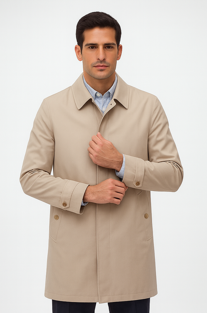 Men's Three Quarter Trench Coat Beige