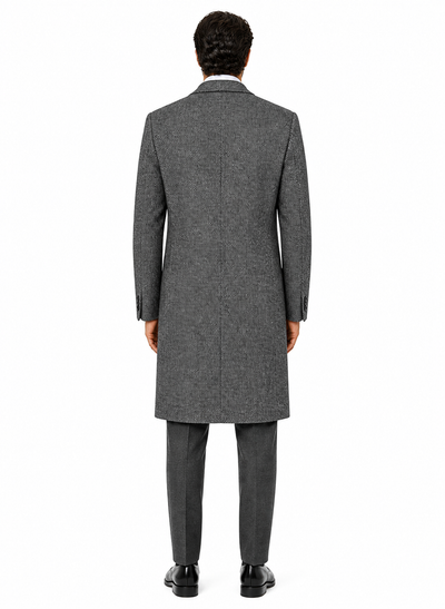 Mens Topcoat Mens Dress Coat Single Breaste Full Length Tweed Herringbone Gray Overcoat