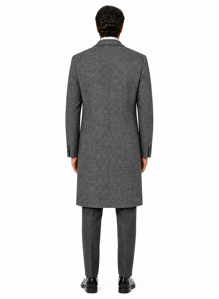 Mens Topcoat Mens Dress Coat Single Breaste Full Length Tweed Herringbone Gray Overcoat