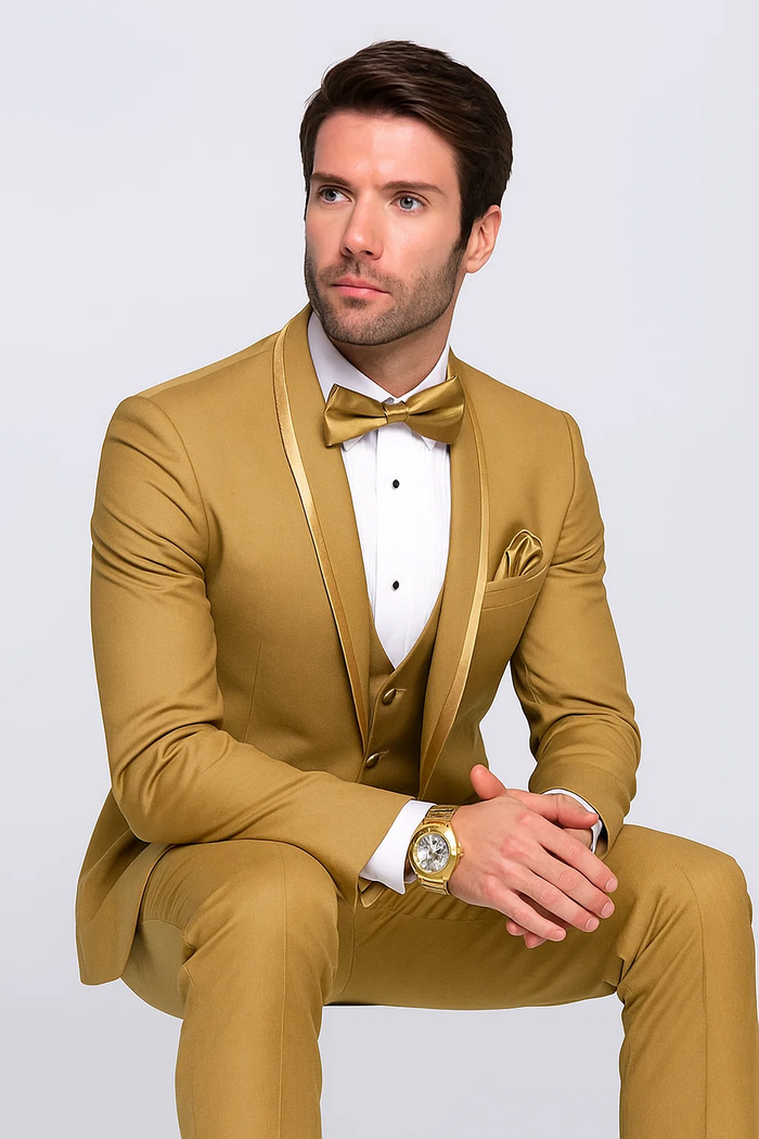 Champagne Satin Shawl Collar Tuxedo for Men